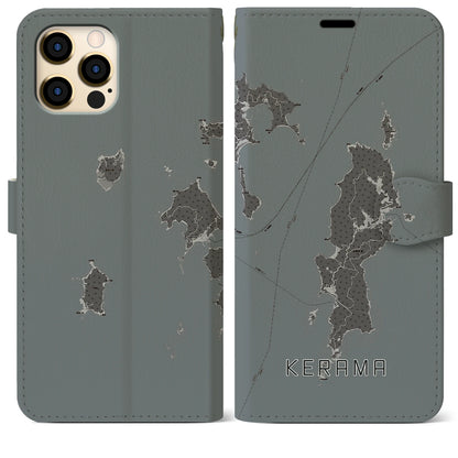 【慶良間（沖縄県）】地図柄iPhoneケース（手帳タイプ）モノトーン・iPhone 12 Pro Max 用
