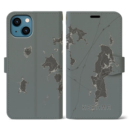 【慶良間（沖縄県）】地図柄iPhoneケース（手帳タイプ）モノトーン・iPhone 13 用