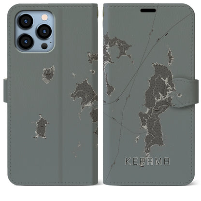 【慶良間（沖縄県）】地図柄iPhoneケース（手帳タイプ）モノトーン・iPhone 13 Pro Max 用