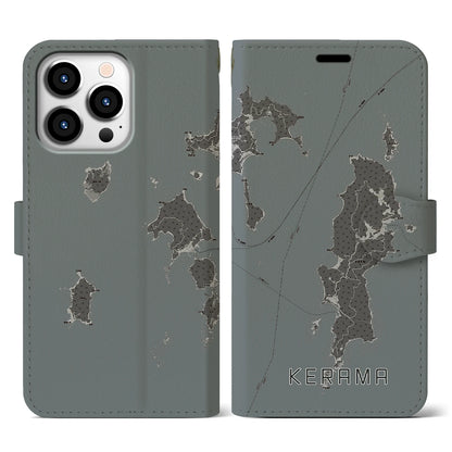 【慶良間（沖縄県）】地図柄iPhoneケース（手帳タイプ）モノトーン・iPhone 13 Pro 用