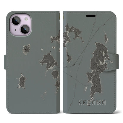 【慶良間（沖縄県）】地図柄iPhoneケース（手帳タイプ）モノトーン・iPhone 14 用