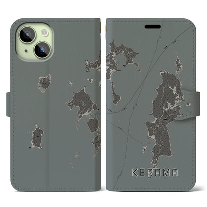 【慶良間（沖縄県）】地図柄iPhoneケース（手帳タイプ）モノトーン・iPhone 15 用