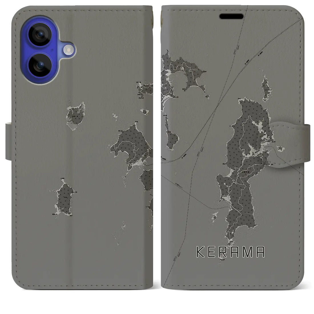 【慶良間(沖縄県)】地図柄iPhoneケース(手帳タイプ)モノトーン・iPhone 16 Pro Max 用