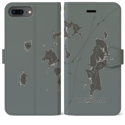 【慶良間（沖縄県）】地図柄iPhoneケース（手帳タイプ）モノトーン・iPhone 8Plus /7Plus / 6sPlus / 6Plus 用