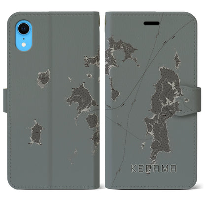 【慶良間（沖縄県）】地図柄iPhoneケース（手帳タイプ）モノトーン・iPhone XR 用
