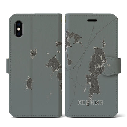 【慶良間（沖縄県）】地図柄iPhoneケース（手帳タイプ）モノトーン・iPhone XS / X 用