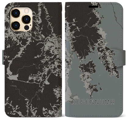 【気仙沼（宮城県）】地図柄iPhoneケース（手帳タイプ）モノトーン・iPhone 12 Pro Max 用