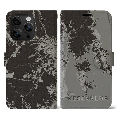 【気仙沼（宮城県）】地図柄iPhoneケース（手帳タイプ）モノトーン・iPhone 16 用