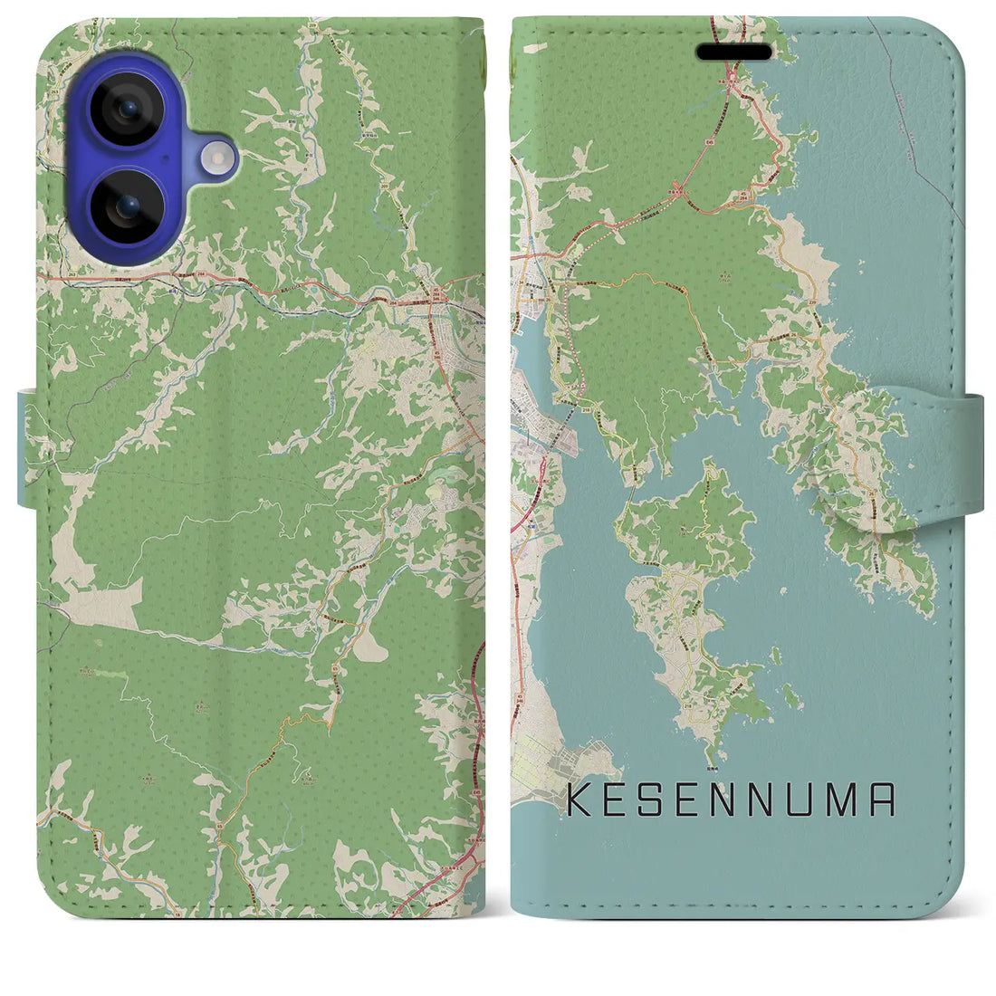 【気仙沼(宮城県)】地図柄iPhoneケース(手帳タイプ)ナチュラル・iPhone 16 Pro Max 用