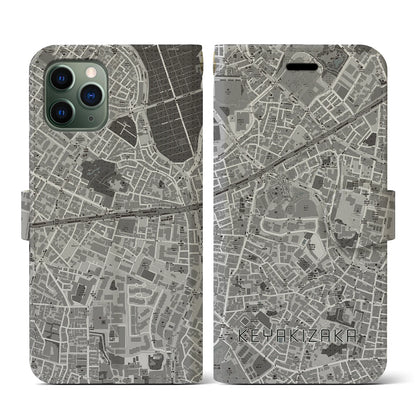 【けやき坂（東京都）】地図柄iPhoneケース（手帳タイプ）モノトーン・iPhone 11 Pro 用