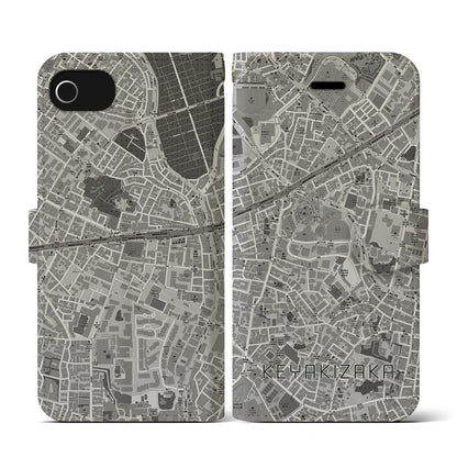 【けやき坂（東京都）】地図柄iPhoneケース（手帳タイプ）モノトーン・iPhone SE（第3 / 第2世代） / 8 / 7 / 6s / 6 用