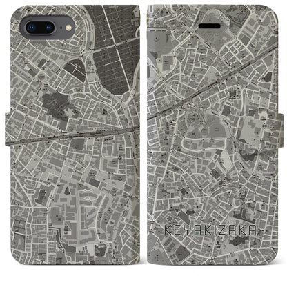 【けやき坂（東京都）】地図柄iPhoneケース（手帳タイプ）モノトーン・iPhone 8Plus /7Plus / 6sPlus / 6Plus 用