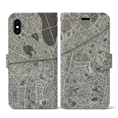 【けやき坂（東京都）】地図柄iPhoneケース（手帳タイプ）モノトーン・iPhone XS / X 用