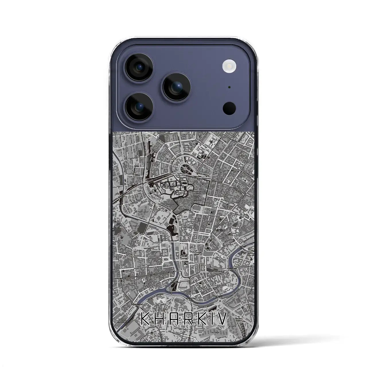 【ハルキウ（ウクライナ）】地図柄iPhoneケース（クリアタイプ）モノトーン・iPhone 17 Pro Max 用
