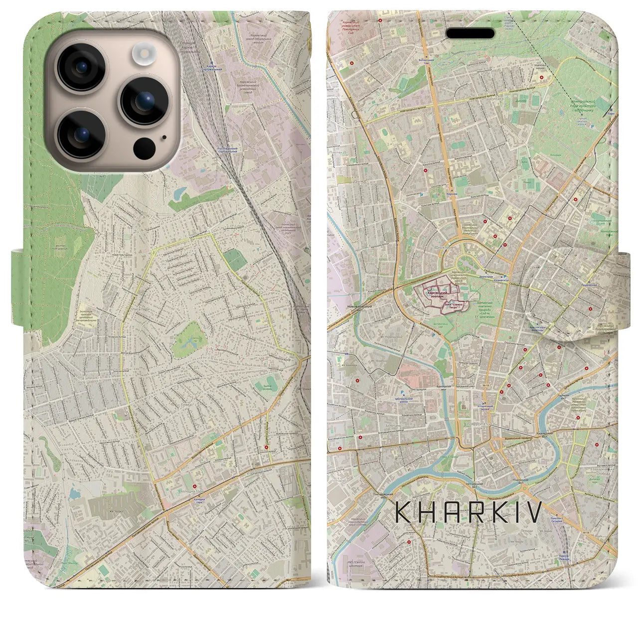 【ハルキウ（ウクライナ）】地図柄iPhoneケース（手帳タイプ）ナチュラル・iPhone 16 Plus 用