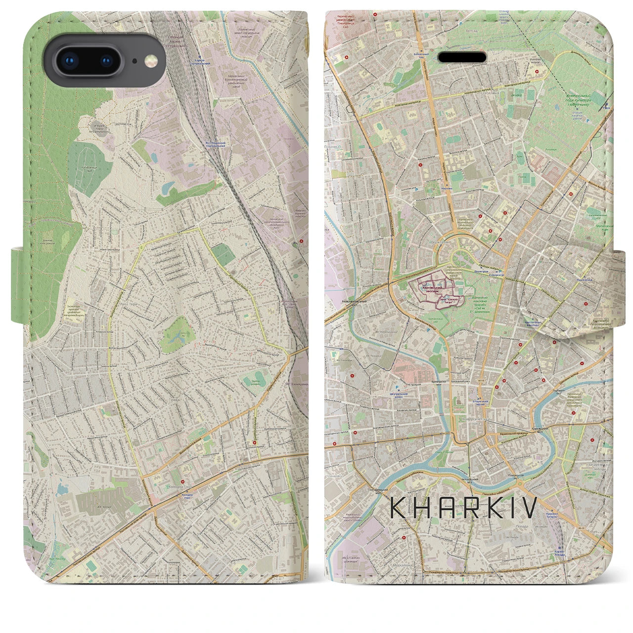 【ハルキウ（ウクライナ）】地図柄iPhoneケース（手帳タイプ）ナチュラル・iPhone 8Plus /7Plus / 6sPlus / 6Plus 用