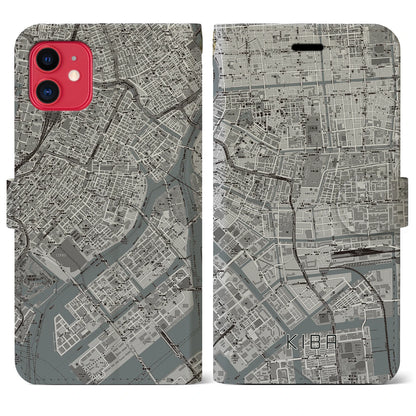 【木場（東京都）】地図柄iPhoneケース（手帳タイプ）モノトーン・iPhone 11 用