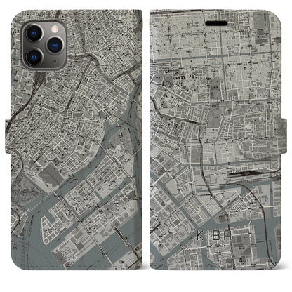 【木場（東京都）】地図柄iPhoneケース（手帳タイプ）モノトーン・iPhone 11 Pro Max 用