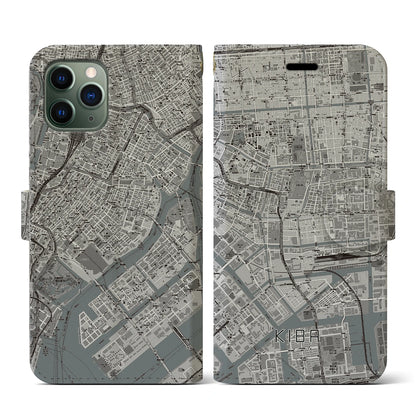 【木場（東京都）】地図柄iPhoneケース（手帳タイプ）モノトーン・iPhone 11 Pro 用