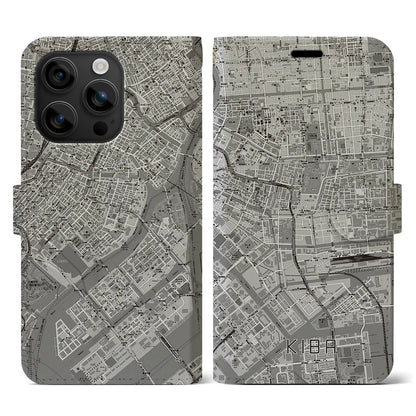 【木場（東京都）】地図柄iPhoneケース（手帳タイプ）モノトーン・iPhone 16 用