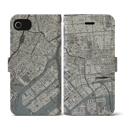 【木場（東京都）】地図柄iPhoneケース（手帳タイプ）モノトーン・iPhone SE（第3 / 第2世代） / 8 / 7 / 6s / 6 用