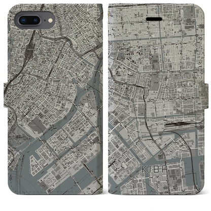 【木場（東京都）】地図柄iPhoneケース（手帳タイプ）モノトーン・iPhone 8Plus /7Plus / 6sPlus / 6Plus 用