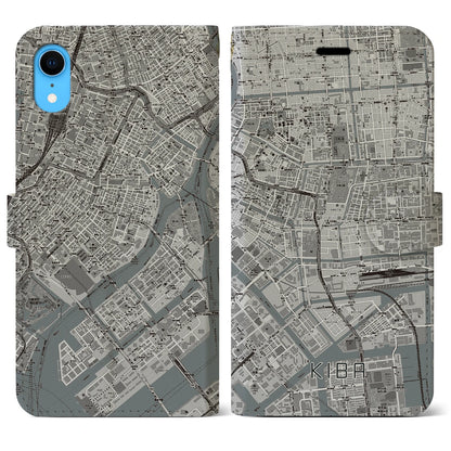 【木場（東京都）】地図柄iPhoneケース（手帳タイプ）モノトーン・iPhone XR 用