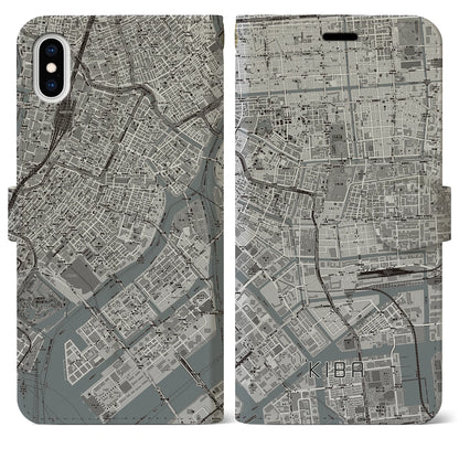 【木場（東京都）】地図柄iPhoneケース（手帳タイプ）モノトーン・iPhone XS Max 用