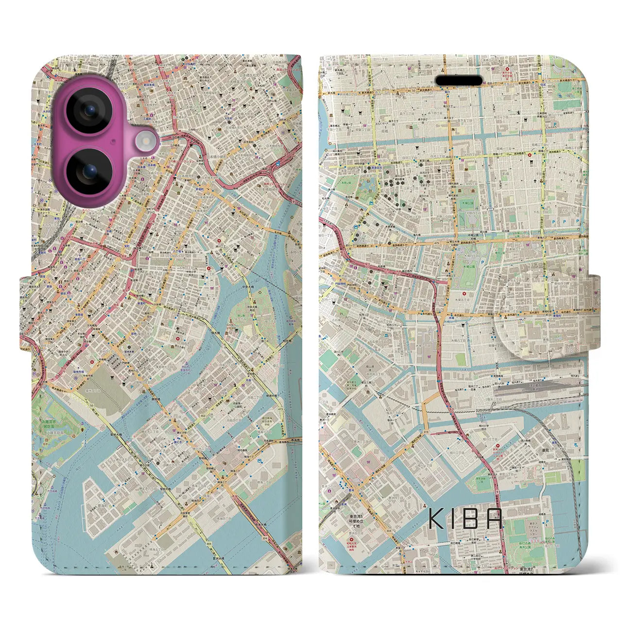 【木場（東京都）】地図柄iPhoneケース（手帳タイプ）ナチュラル・iPhone 16 Pro 用