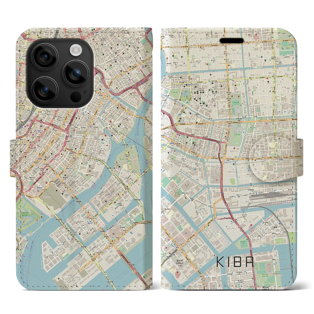 【木場（東京都）】地図柄iPhoneケース（手帳タイプ）ナチュラル・iPhone 16 用