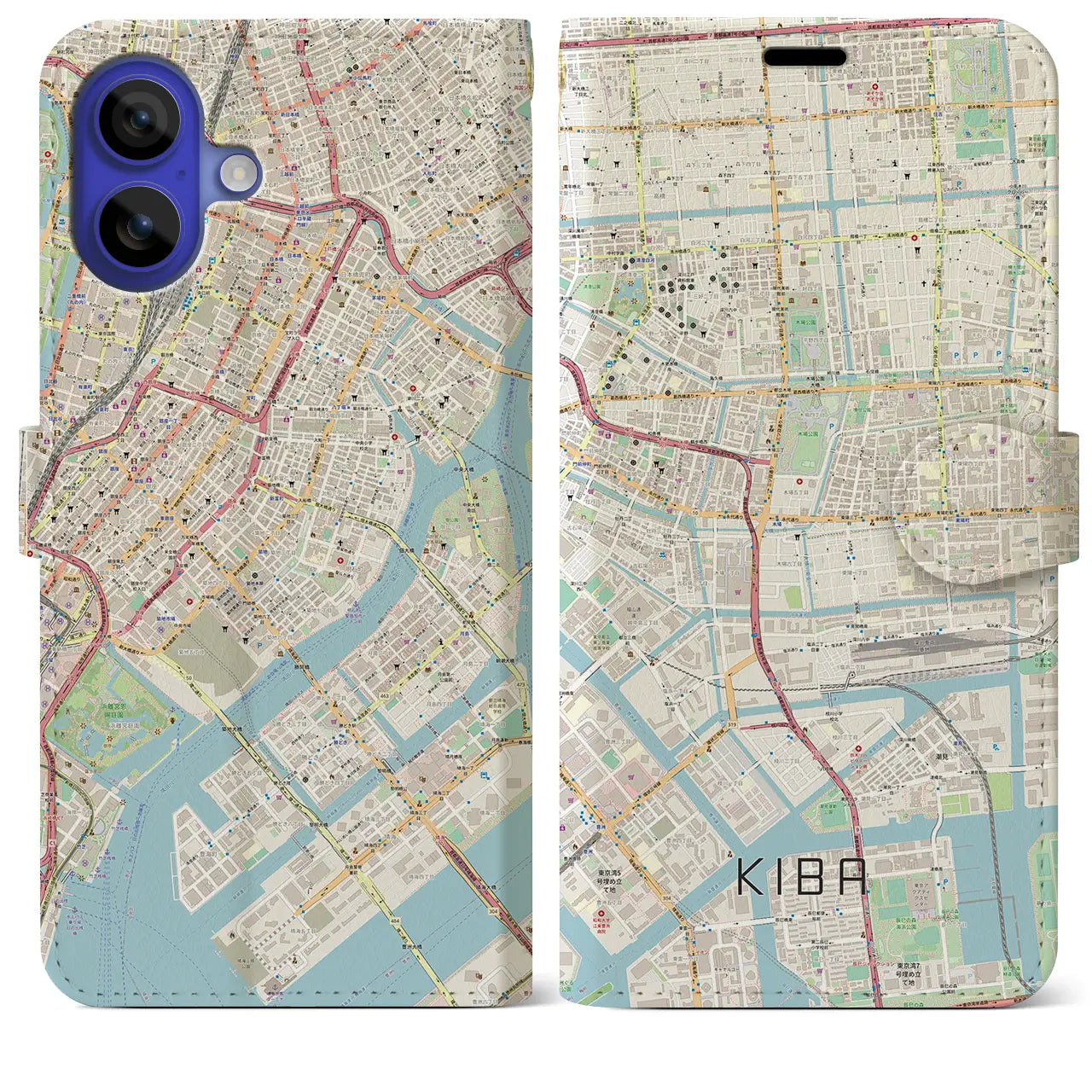 【木場（東京都）】地図柄iPhoneケース（手帳タイプ）ナチュラル・iPhone 16 Pro Max 用