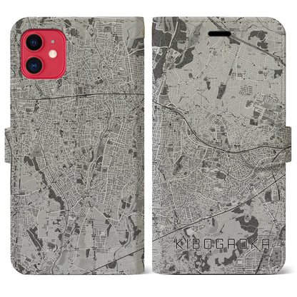 【希望ヶ丘（神奈川県）】地図柄iPhoneケース（手帳タイプ）モノトーン・iPhone 11 用