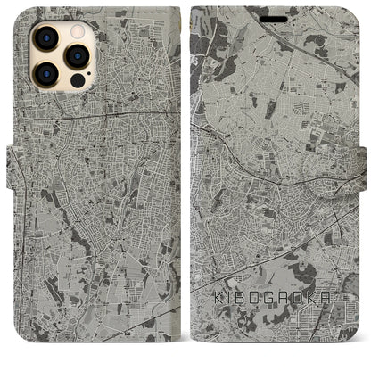 【希望ヶ丘（神奈川県）】地図柄iPhoneケース（手帳タイプ）モノトーン・iPhone 12 Pro Max 用