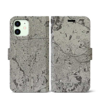 【希望ヶ丘（神奈川県）】地図柄iPhoneケース（手帳タイプ）モノトーン・iPhone 12 mini 用