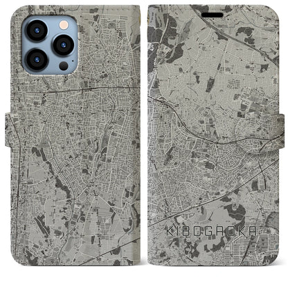 【希望ヶ丘（神奈川県）】地図柄iPhoneケース（手帳タイプ）モノトーン・iPhone 13 Pro Max 用