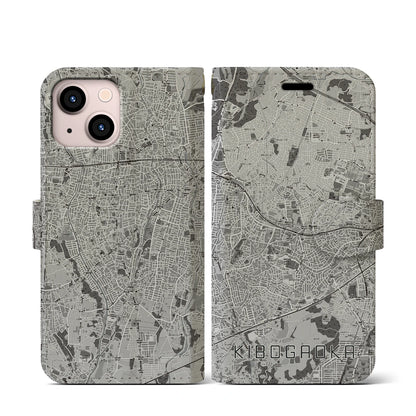 【希望ヶ丘（神奈川県）】地図柄iPhoneケース（手帳タイプ）モノトーン・iPhone 13 mini 用