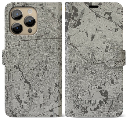 【希望ヶ丘（神奈川県）】地図柄iPhoneケース（手帳タイプ）モノトーン・iPhone 14 Pro Max 用