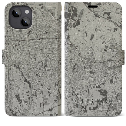 【希望ヶ丘（神奈川県）】地図柄iPhoneケース（手帳タイプ）モノトーン・iPhone 14 Plus 用