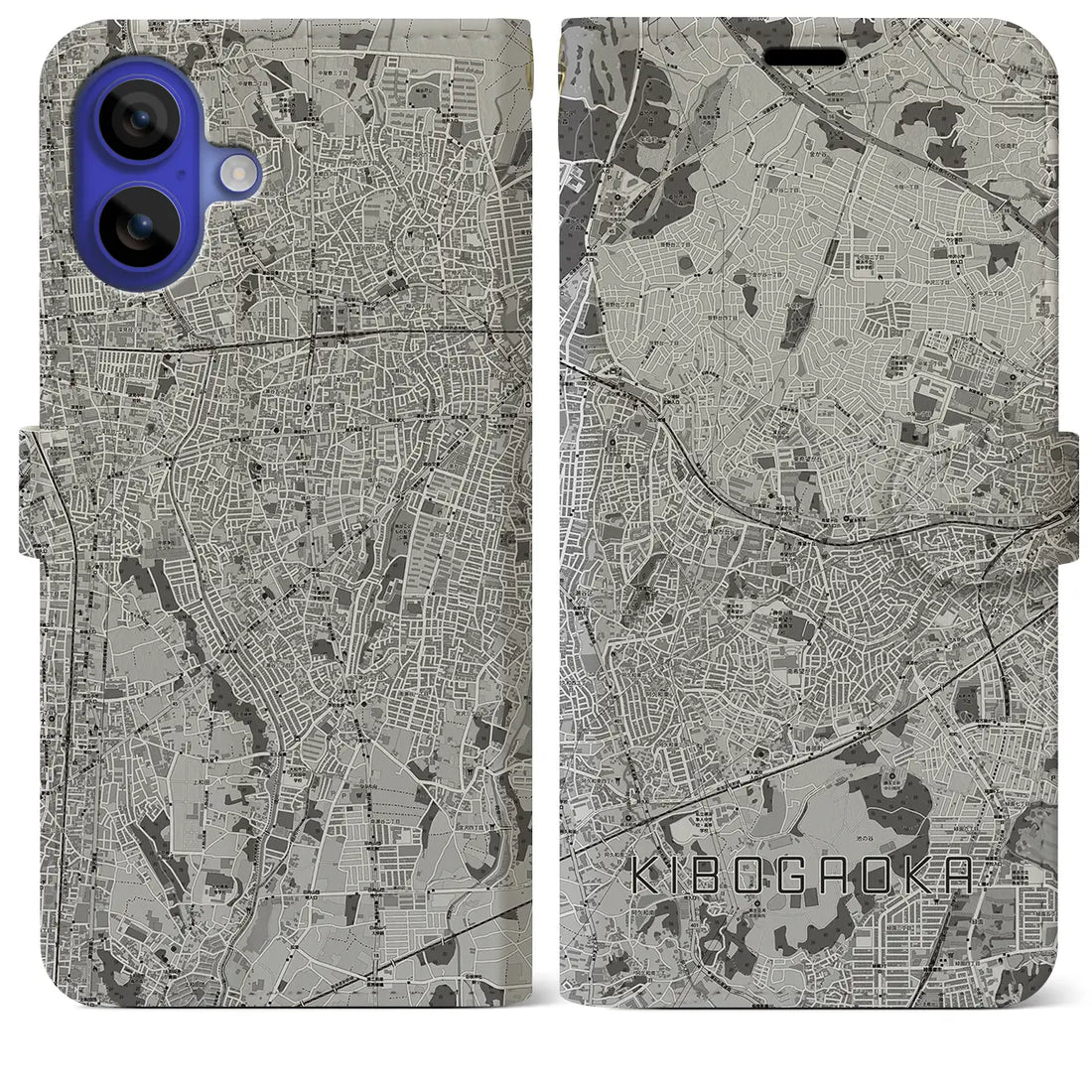 【希望ヶ丘(神奈川県)】地図柄iPhoneケース(手帳タイプ)モノトーン・iPhone 16 Pro Max 用