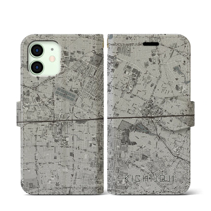 【吉祥寺2（東京都）】地図柄iPhoneケース（手帳タイプ）モノトーン・iPhone 12 mini 用