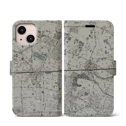 【吉祥寺2（東京都）】地図柄iPhoneケース（手帳タイプ）モノトーン・iPhone 13 mini 用