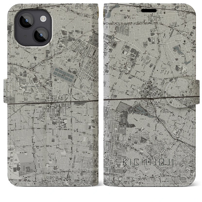 【吉祥寺2（東京都）】地図柄iPhoneケース（手帳タイプ）モノトーン・iPhone 14 Plus 用