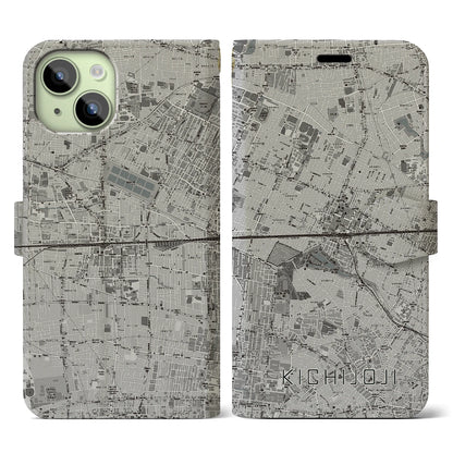 【吉祥寺2（東京都）】地図柄iPhoneケース（手帳タイプ）モノトーン・iPhone 15 用