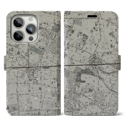 【吉祥寺2（東京都）】地図柄iPhoneケース（手帳タイプ）モノトーン・iPhone 15 Pro 用