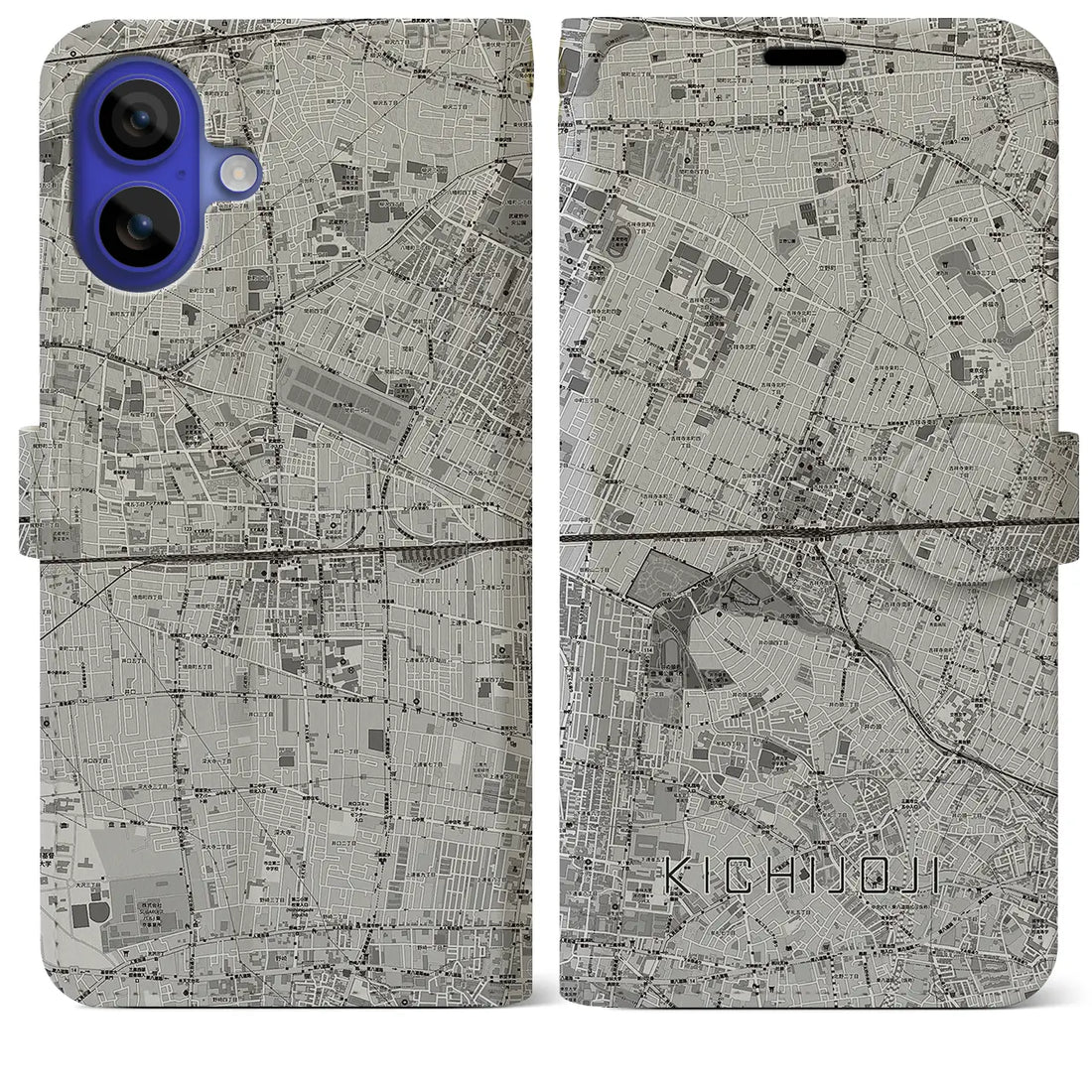 【吉祥寺2(東京都)】地図柄iPhoneケース(手帳タイプ)モノトーン・iPhone 16 Pro Max 用