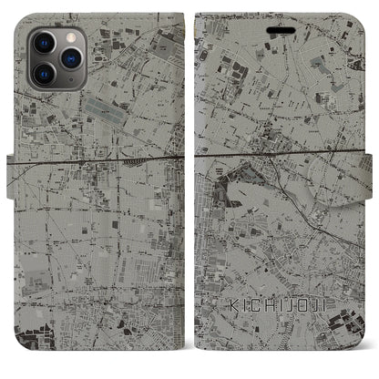 【吉祥寺（東京都）】地図柄iPhoneケース（手帳タイプ）モノトーン・iPhone 11 Pro Max 用