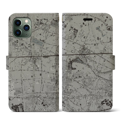 【吉祥寺（東京都）】地図柄iPhoneケース（手帳タイプ）モノトーン・iPhone 11 Pro 用