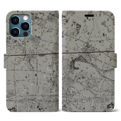 【吉祥寺（東京都）】地図柄iPhoneケース（手帳タイプ）モノトーン・iPhone 12 / 12 Pro 用
