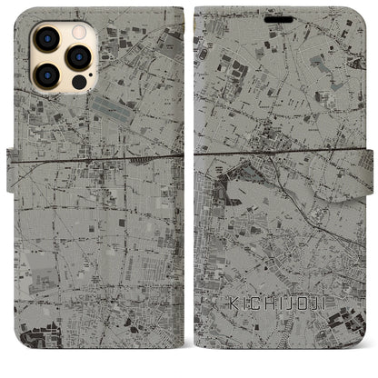 【吉祥寺（東京都）】地図柄iPhoneケース（手帳タイプ）モノトーン・iPhone 12 Pro Max 用