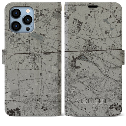【吉祥寺（東京都）】地図柄iPhoneケース（手帳タイプ）モノトーン・iPhone 13 Pro Max 用